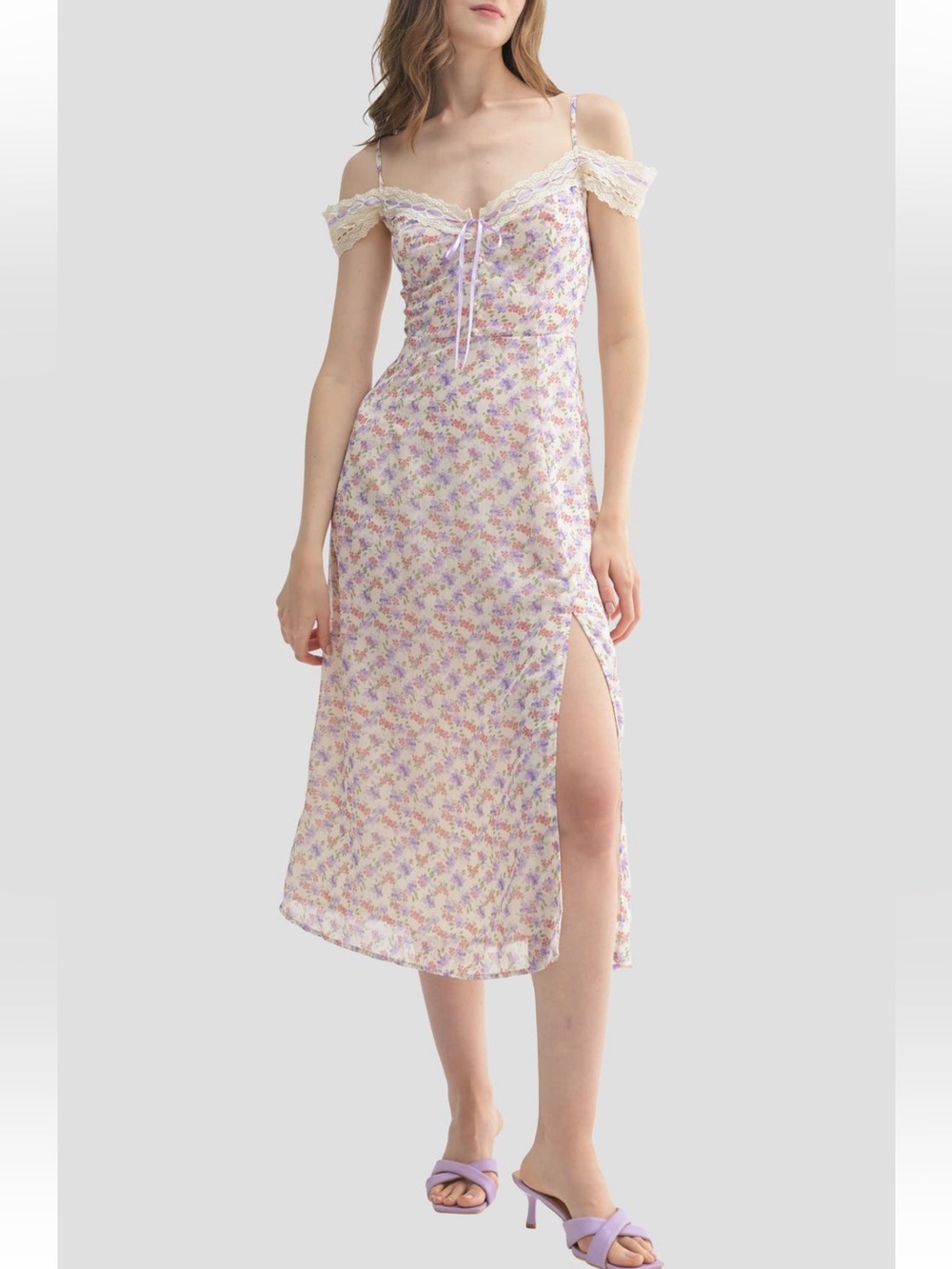 NWT All In Favor lace trim midi dress